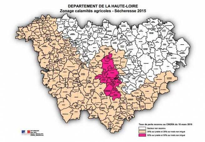 La carte de zonage des communes en état de calamités agricoles.||