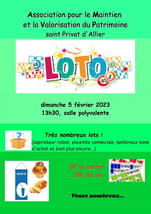 LOTO à Saint Privat d’Allier le 5 février