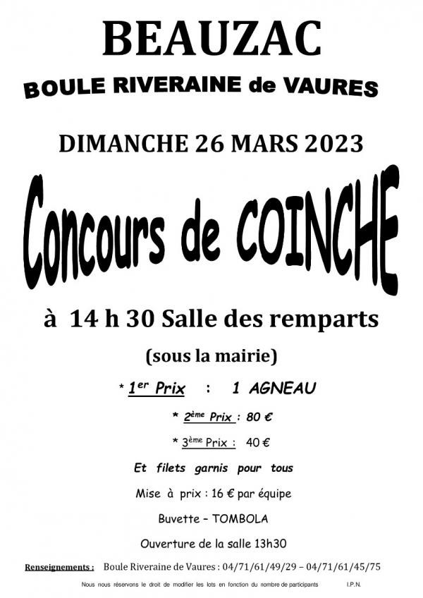 CONCOURS de COINCHE le 26 mars à Beauzac