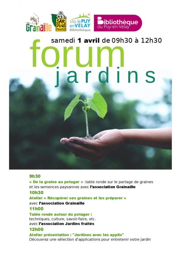 Forum Jardins à la bibliothèque du Puy le 1er avril