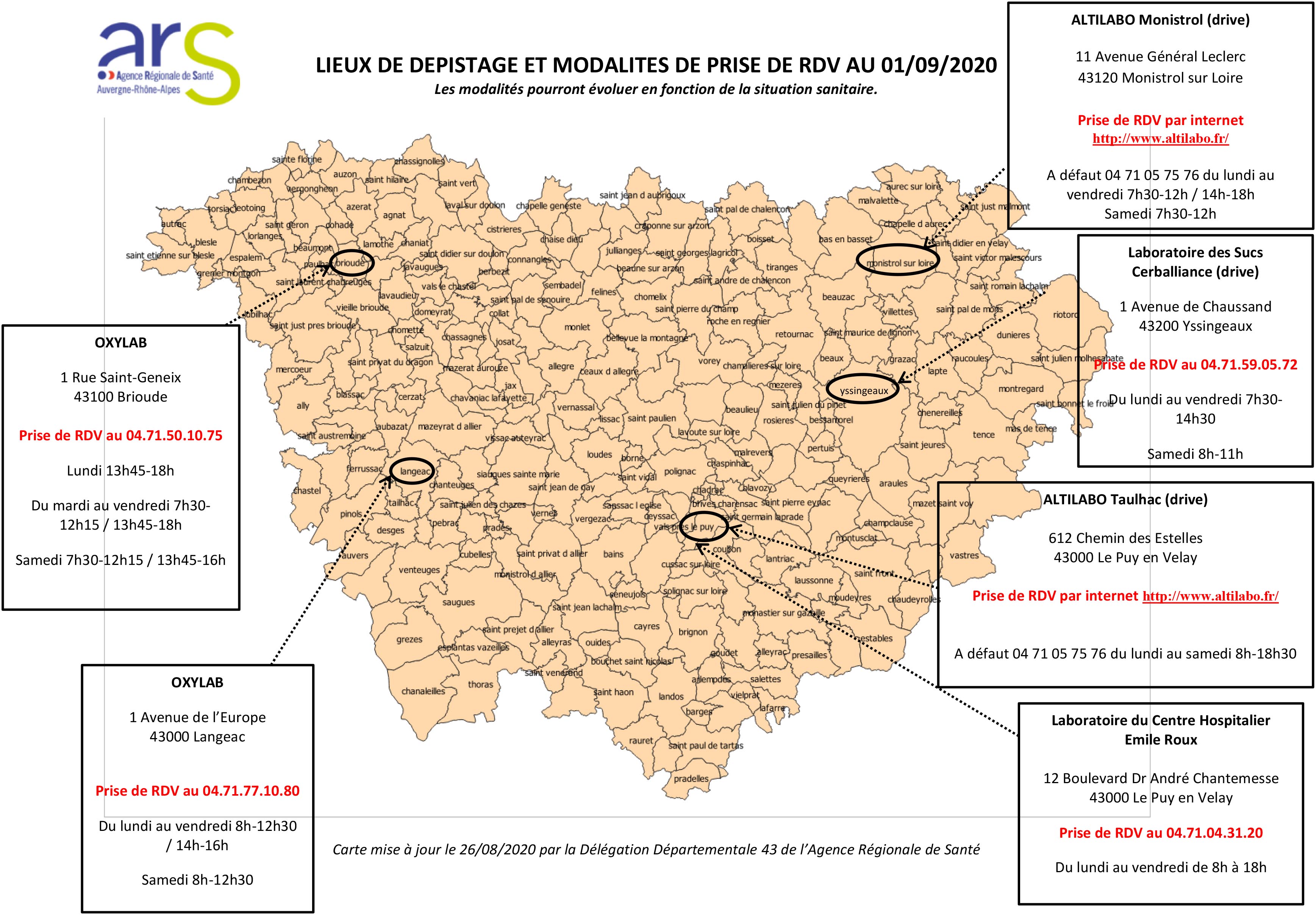 Carte des lieux de dépistages en Haute Loire