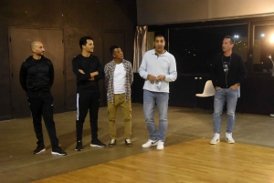Majid Chikh-Miloud, Ahmed Kadri (comédiens), Brahim Naït-Balk (auteur), Abdelkader Railane (Mission locale) et Yann Dacosta (metteur en scène).