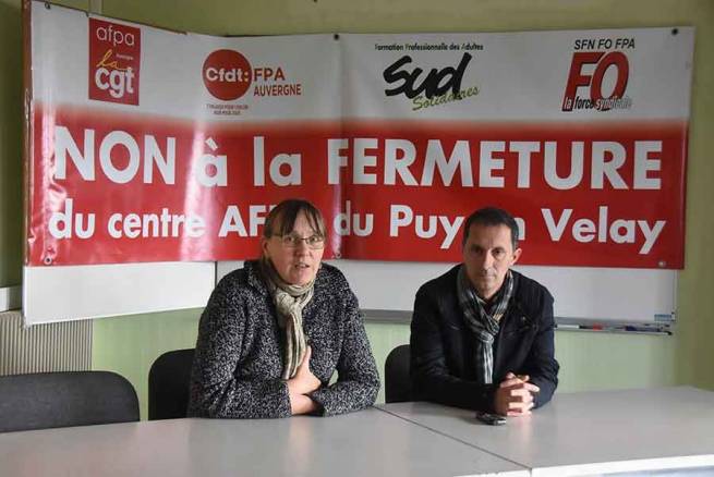 Isabelle Fichet (FO) et Laurent Dufaud (CGT), délégués syndicaux de l&#039;AFPA Haute-Loire.|||