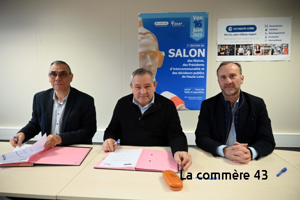 Jean-Luc Dolléans (président CCI 43), Bernard Souvignet (président AMF 43) et Jean-Claude Pérot (président CCI 03)||