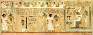 Papyrus d&#039;Hounefer montrant la pesée du cœur lors du jugement de l&#039;âme Crédit DR