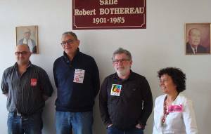Pierre Marsein (CGT), Pascal Samouth (FO), Jean-Pierre Rioufrait (FSU) et Véronique de Marconnay (Solidaires).||