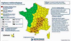 18 départements sont placés en alerte orange, dont la Haute-Loire, la Loire, l&#039;Ardèche et le Rhône.||